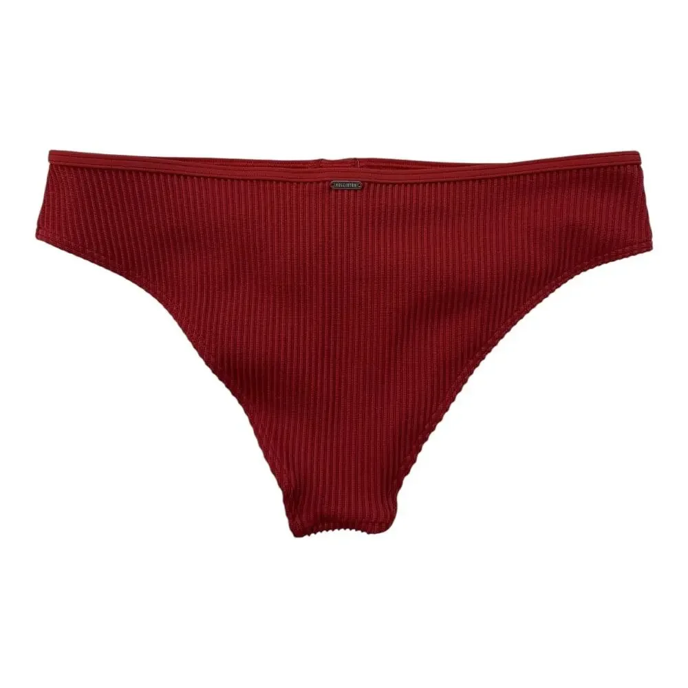 Hollister Women's Ribbed Cheeky Bikini Bottom Rust Size Small Swimwear Separates